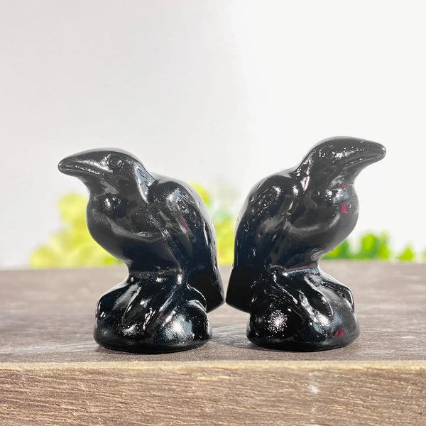 Natural High Quality Handmade Carving Crafts Black Obsidian Raven For Home Decoration - Fairy healing crystal