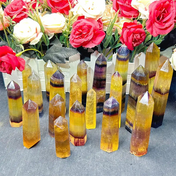 Wholesale Popular Product Tower Crystal Crafts Spirit Healing Stone Yellow Fluorite Point For Souvenirs or Gift - Fairy healing crystal