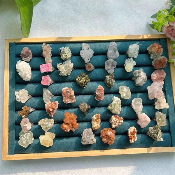 Wholesale Crystal Epidote natural raw stone garden quartz jewelry mixed specimen ring For gifts - Fairy healing crystal