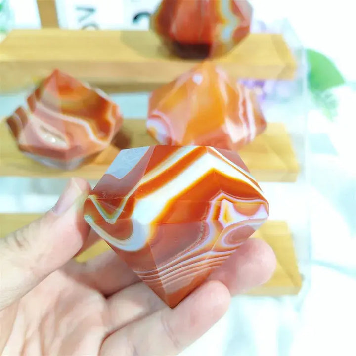 Crystal Crafts Meditation Gemstone Fengshui Natural Stone Red Sardonyx Agate Diamond Carving Crafts For Decoration Gifts - Fairy healing crystal