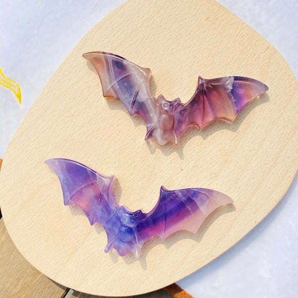 Wholesale Natural Hand Carved Healing Gemstone Cute Animal Crafts Crystal Fluorite Bat For Halloween Home Decoration Gifts - Fairy healing crystal