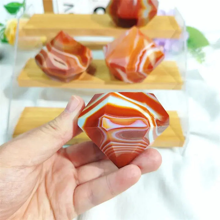 Crystal Crafts Meditation Gemstone Fengshui Natural Stone Red Sardonyx Agate Diamond Carving Crafts For Decoration Gifts - Fairy healing crystal