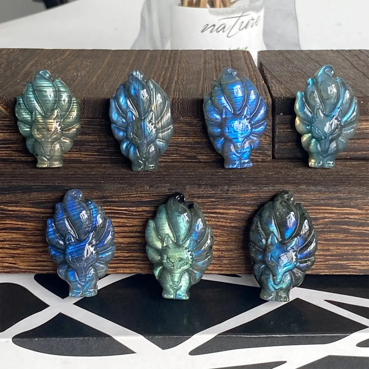 New arrivals high quality crystal crafts natural blue flash labradorite nine-tailed fox carving for gifts - Fairy healing crystal