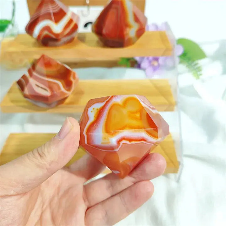 Crystal Crafts Meditation Gemstone Fengshui Natural Stone Red Sardonyx Agate Diamond Carving Crafts For Decoration Gifts - Fairy healing crystal