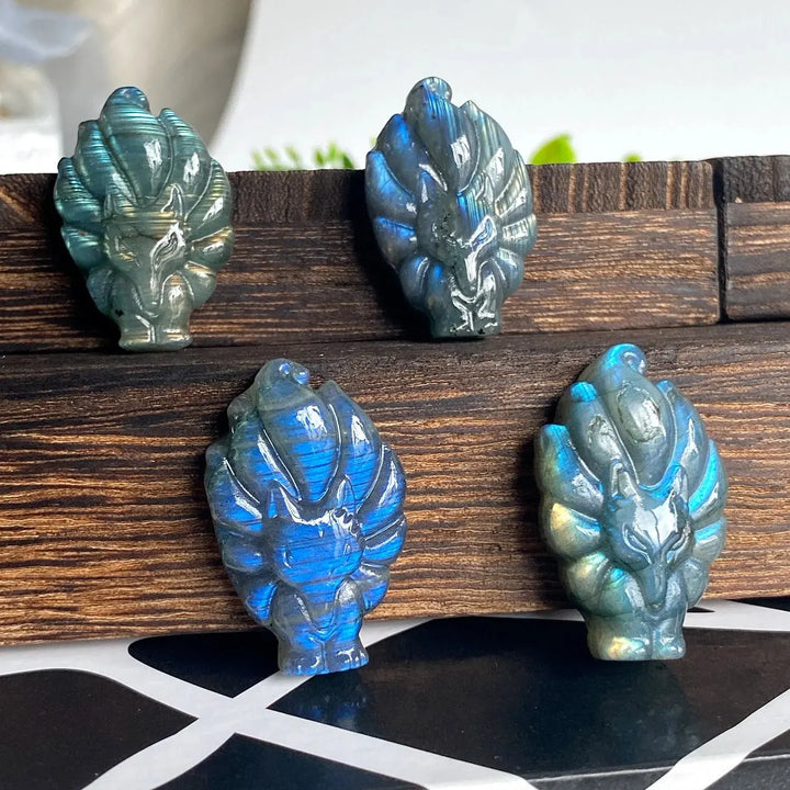 New arrivals high quality crystal crafts natural blue flash labradorite nine-tailed fox carving for gifts - Fairy healing crystal