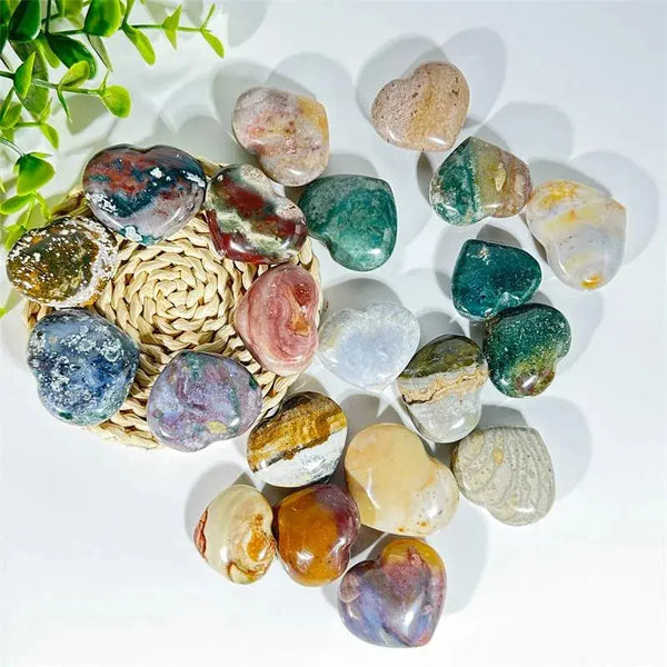 Wholesale Natural Healing Stones Crystal Crafts Heart Shape Ocean Jasper heart Carving crafts For Gifts Decoration - Fairy healing crystal