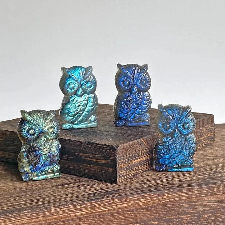 New arrivals high quality crystal crafts natural blue flash labradorite carving owl for gifts - Fairy healing crystal