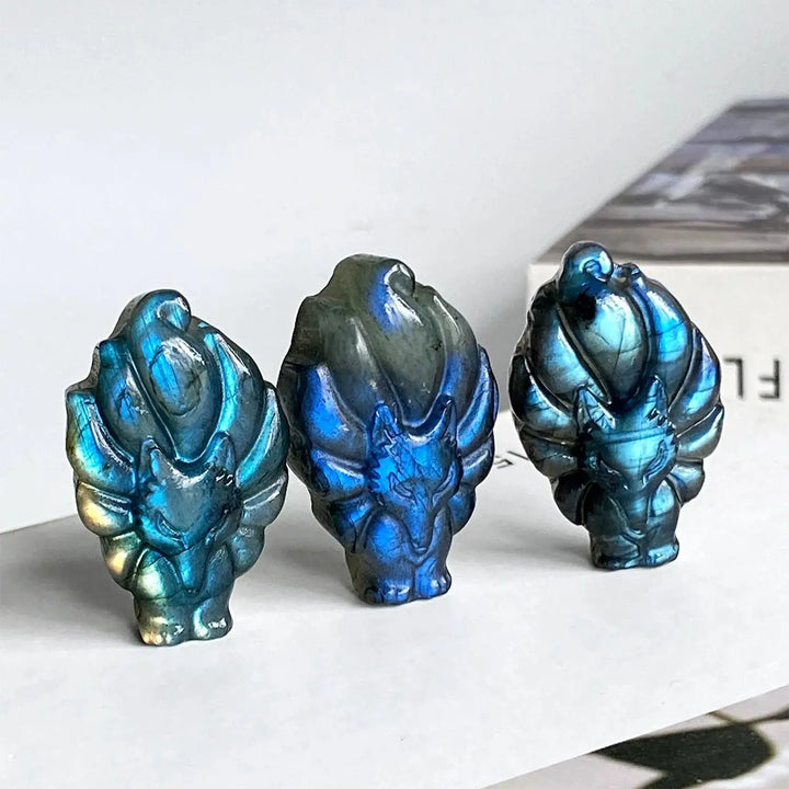 New arrivals high quality crystal crafts natural blue flash labradorite nine-tailed fox carving for gifts - Fairy healing crystal