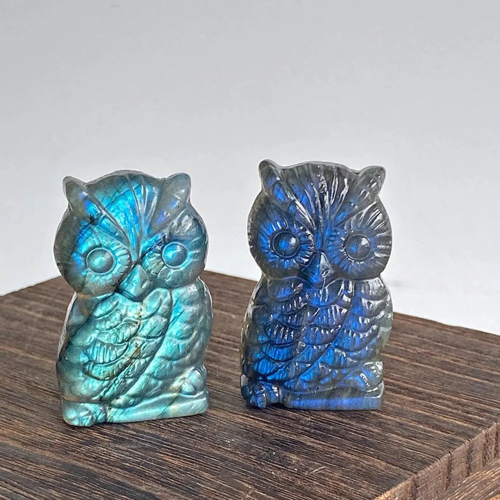 New arrivals high quality crystal crafts natural blue flash labradorite carving owl for gifts - Fairy healing crystal