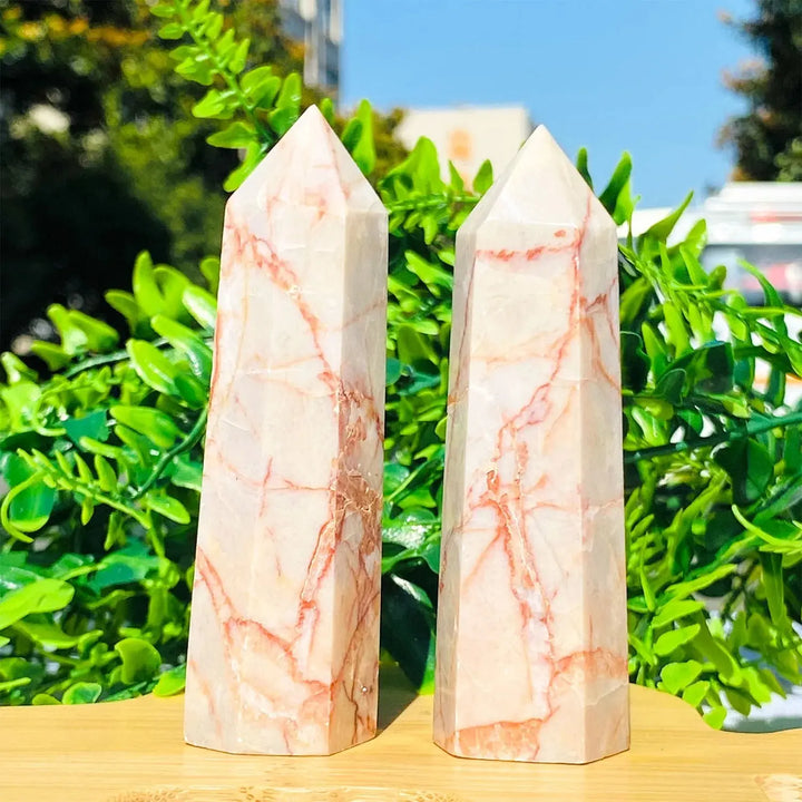 Wholesale Natural High Quality Red Network Stone Points Healing Stone Pillar For Home Decoration - Fairy healing crystal