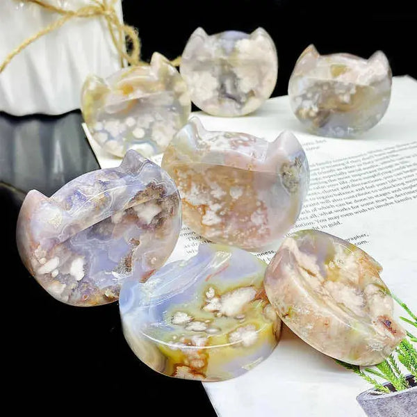 Natural Healing Crystal Cat's Ears Cherry Blossom Agate Bowls With Beautiful Geode Crafts For Room Decoration