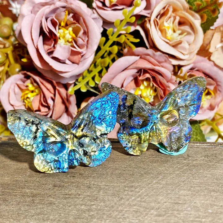 wholesale Natural Healing Crystal Exquisite Packaging Labradorite Skeleton Face Butterfly Craving  Crafts - Fairy healing crystal