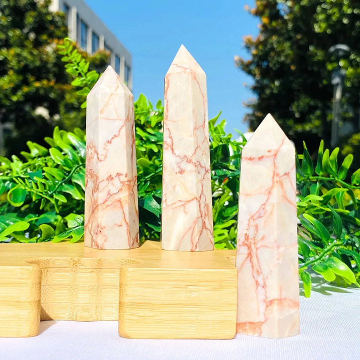 Wholesale Natural High Quality Red Network Stone Points Healing Stone Pillar For Home Decoration - Fairy healing crystal