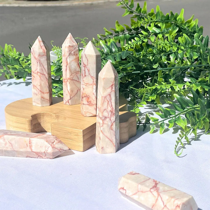 Wholesale Natural High Quality Red Network Stone Points Healing Stone Pillar For Home Decoration - Fairy healing crystal