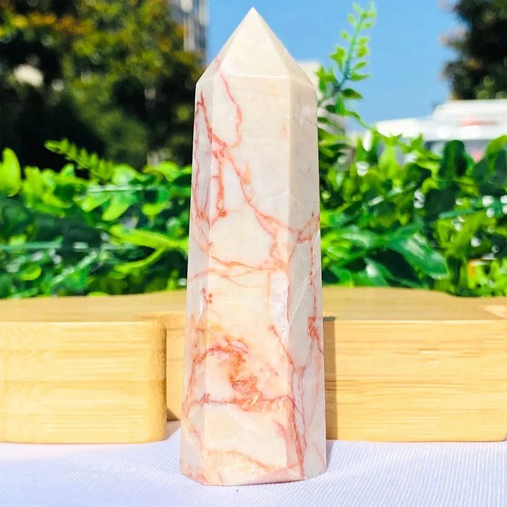 Wholesale Natural High Quality Red Network Stone Points Healing Stone Pillar For Home Decoration - Fairy healing crystal