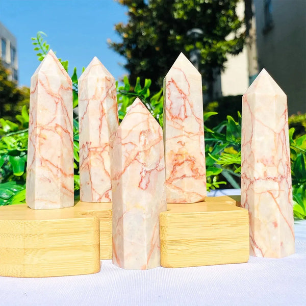 Wholesale Natural High Quality Red Network Stone Points Healing Stone Pillar For Home Decoration - Fairy healing crystal