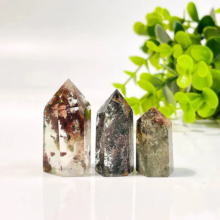 Wholesale Natural Mini Crystal Point Column Beautiful Green & Red Phantom Ghost quartz Crystal Column For Decoration - Fairy healing crystal