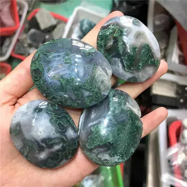 natural moss agate palm stone