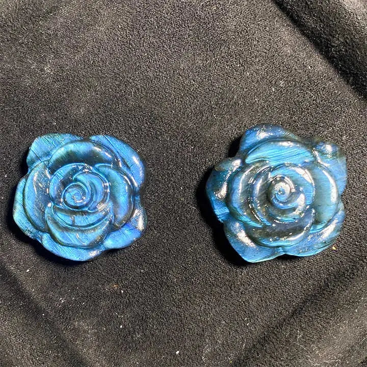 Natural Blue Labradorite Rose Flower Hand Carved Crafts Crystal Flowers Healing Stones Decor Gifts - Fairy healing crystal