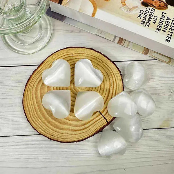 Natural Selenite Heart Carving Crafts