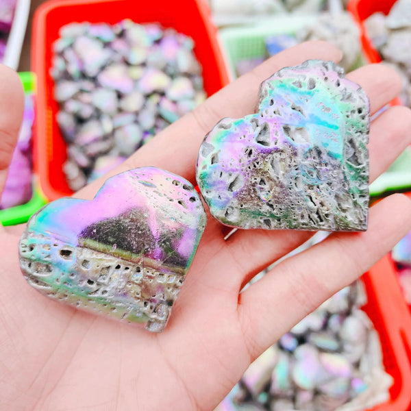 Rainbow Aura Sphalerite Heart Carving Crafts