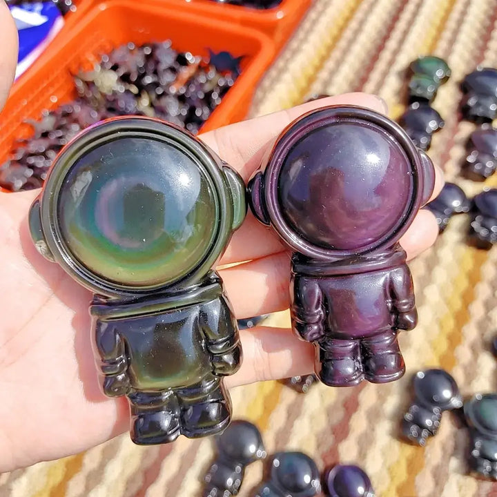 Reiki Energy Natural Quartz Rainbow Obsidian Astronaut Carving Crafts Crystal Healing Stone For Christmas Gifts - Fairy healing crystal