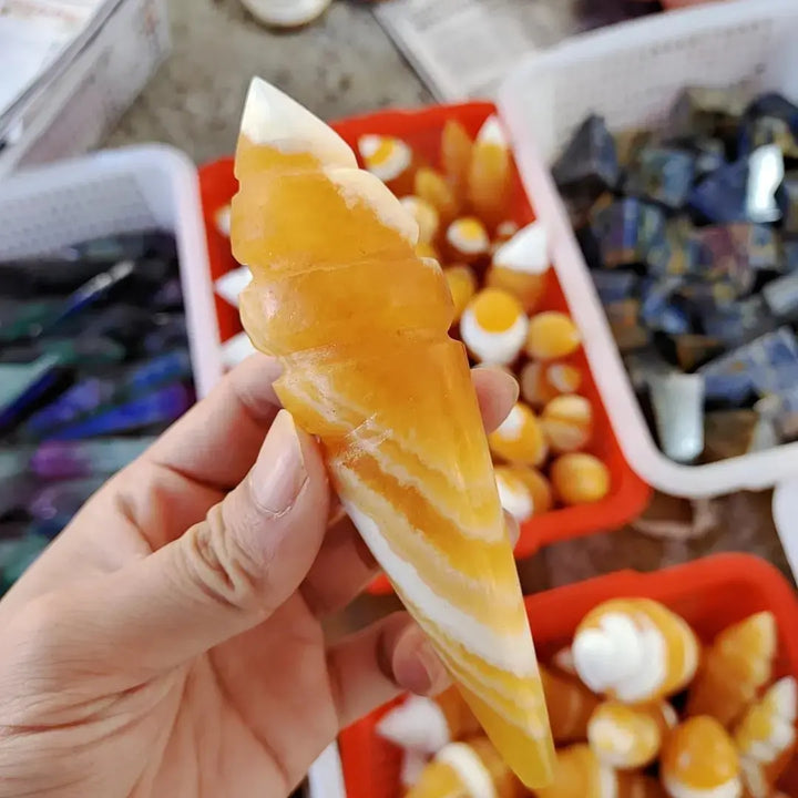 Reiki Energy Natural Crystal Yellow Calcite Ice Cream Carving Crafts Crystal Healing Stone For Christmas Gifts - Fairy healing crystal