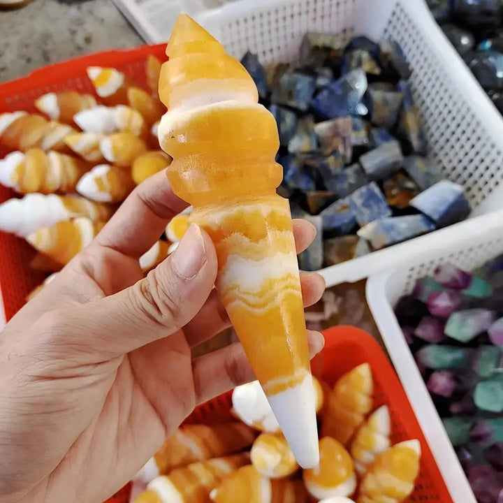 Reiki Energy Natural Crystal Yellow Calcite Ice Cream Carving Crafts Crystal Healing Stone For Christmas Gifts - Fairy healing crystal