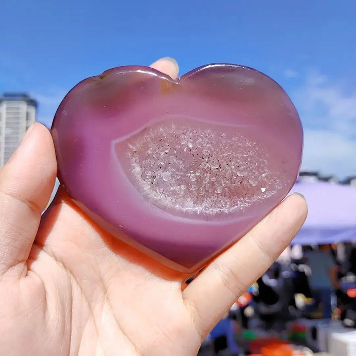 Reiki Energy Natural Quartz Cluster Pink Agate Geode Heart Carving Crafts Crystal Healing Stone For Christmas Gifts - Fairy healing crystal