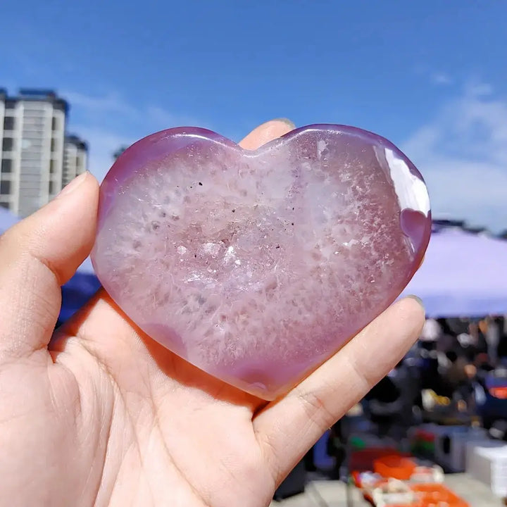 Reiki Energy Natural Quartz Cluster Pink Agate Geode Heart Carving Crafts Crystal Healing Stone For Christmas Gifts - Fairy healing crystal