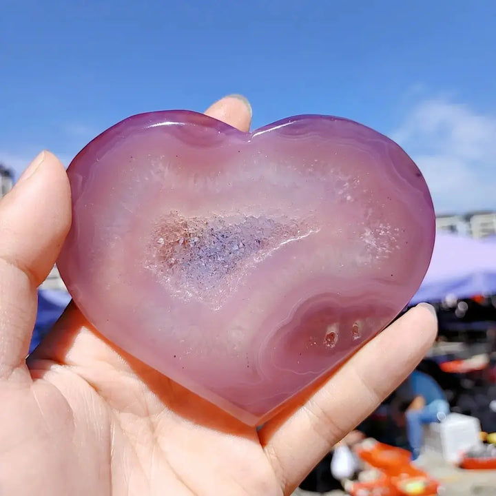 Reiki Energy Natural Quartz Cluster Pink Agate Geode Heart Carving Crafts Crystal Healing Stone For Christmas Gifts - Fairy healing crystal