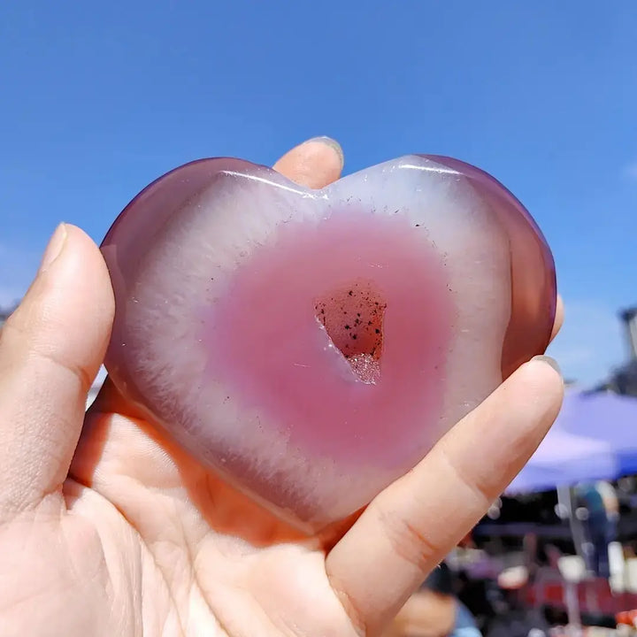 Reiki Energy Natural Quartz Cluster Pink Agate Geode Heart Carving Crafts Crystal Healing Stone For Christmas Gifts - Fairy healing crystal