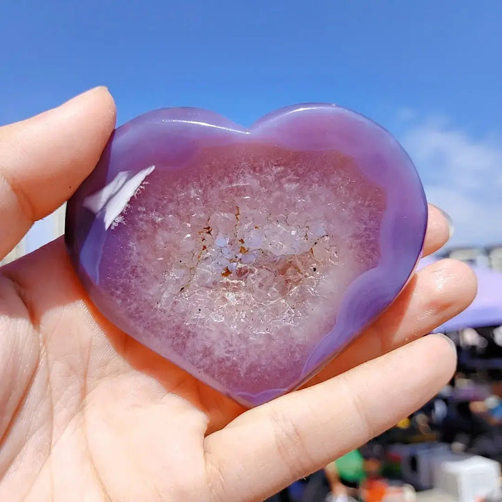 Reiki Energy Natural Quartz Cluster Pink Agate Geode Heart Carving Crafts Crystal Healing Stone For Christmas Gifts - Fairy healing crystal