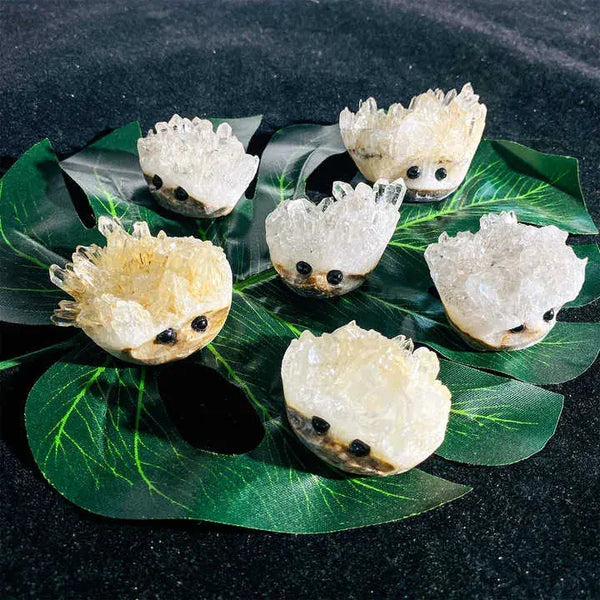 Natural Crystal Hedgehogs Hand Carved Crystal Clusters Hedgehog Crafts Cute Animals Sculpture Wholesale