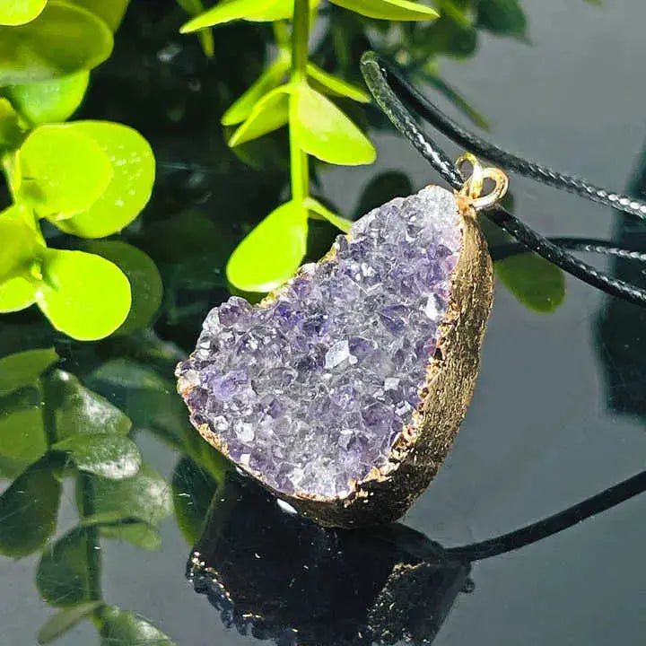 Natural Amethyst Clusters Pendant Silver Golden Color Edged Custom Shape Women Jewelrys Men Necklace for Gift Reiki Stone Fashion - Fairy healing crystal
