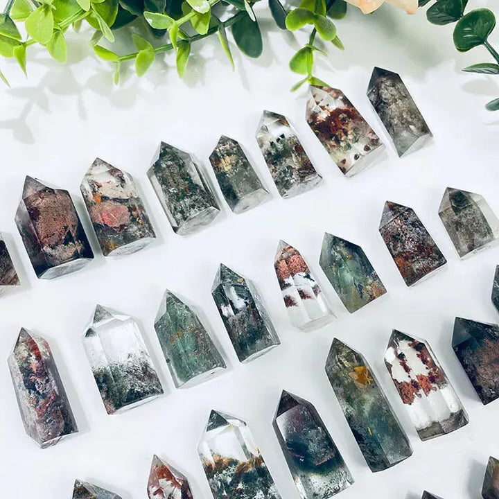 Wholesale Natural Mini Crystal Point Column Beautiful Green & Red Phantom Ghost quartz Crystal Column For Decoration - Fairy healing crystal