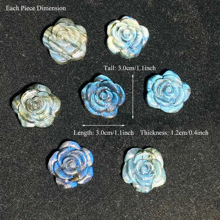 Natural Blue Labradorite Rose Flower Hand Carved Crafts Crystal Flowers Healing Stones Decor Gifts - Fairy healing crystal