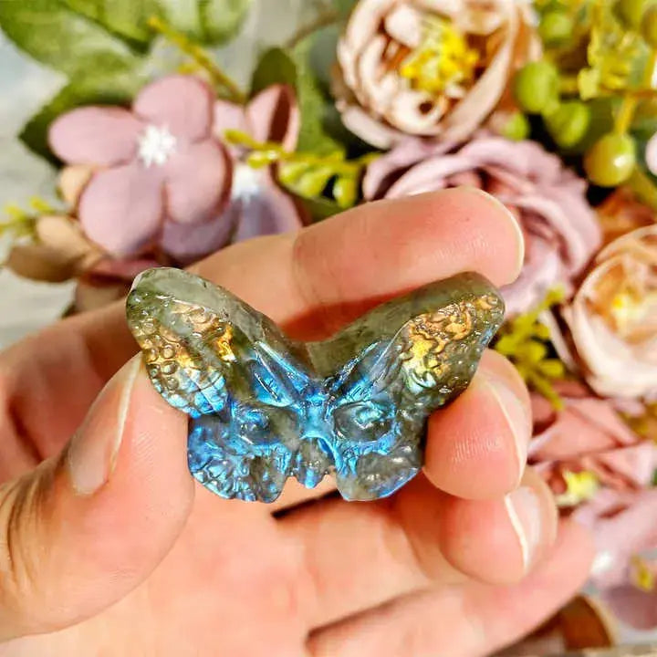 wholesale Natural Healing Crystal Exquisite Packaging Labradorite Skeleton Face Butterfly Craving  Crafts - Fairy healing crystal