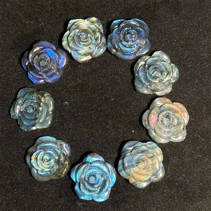 Natural Blue Labradorite Rose Flower Hand Carved Crafts Crystal Flowers Healing Stones Decor Gifts - Fairy healing crystal