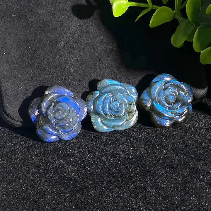 Natural Blue Labradorite Rose Flower Hand Carved Crafts Crystal Flowers Healing Stones Decor Gifts - Fairy healing crystal