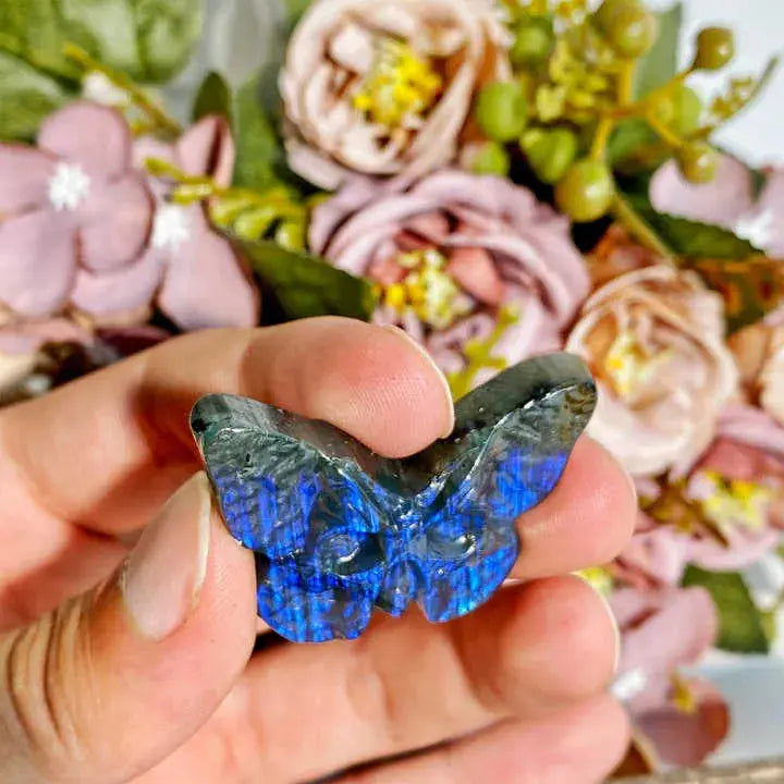 wholesale Natural Healing Crystal Exquisite Packaging Labradorite Skeleton Face Butterfly Craving  Crafts - Fairy healing crystal