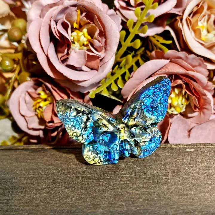 wholesale Natural Healing Crystal Exquisite Packaging Labradorite Skeleton Face Butterfly Craving  Crafts - Fairy healing crystal