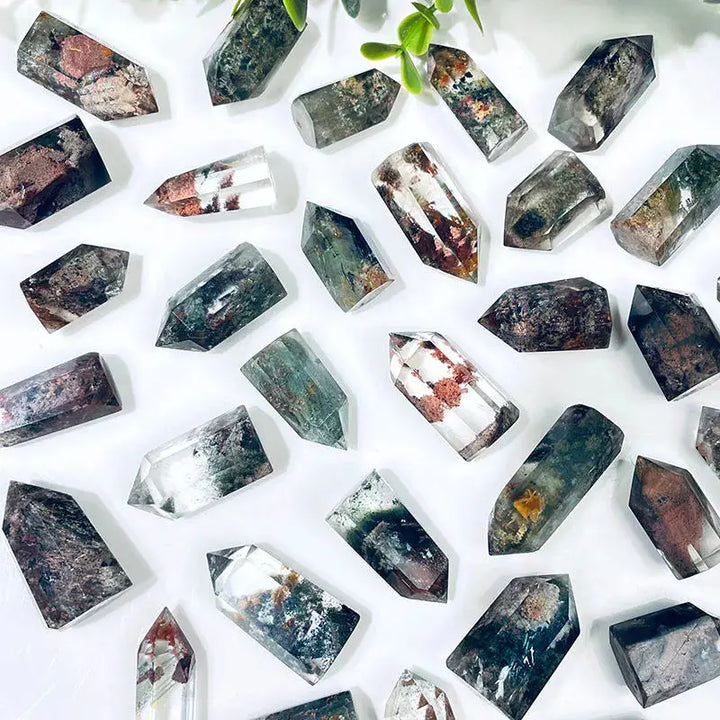 Wholesale Natural Mini Crystal Point Column Beautiful Green & Red Phantom Ghost quartz Crystal Column For Decoration - Fairy healing crystal